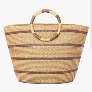 Striped Tan and Brown Woven Tote Bag